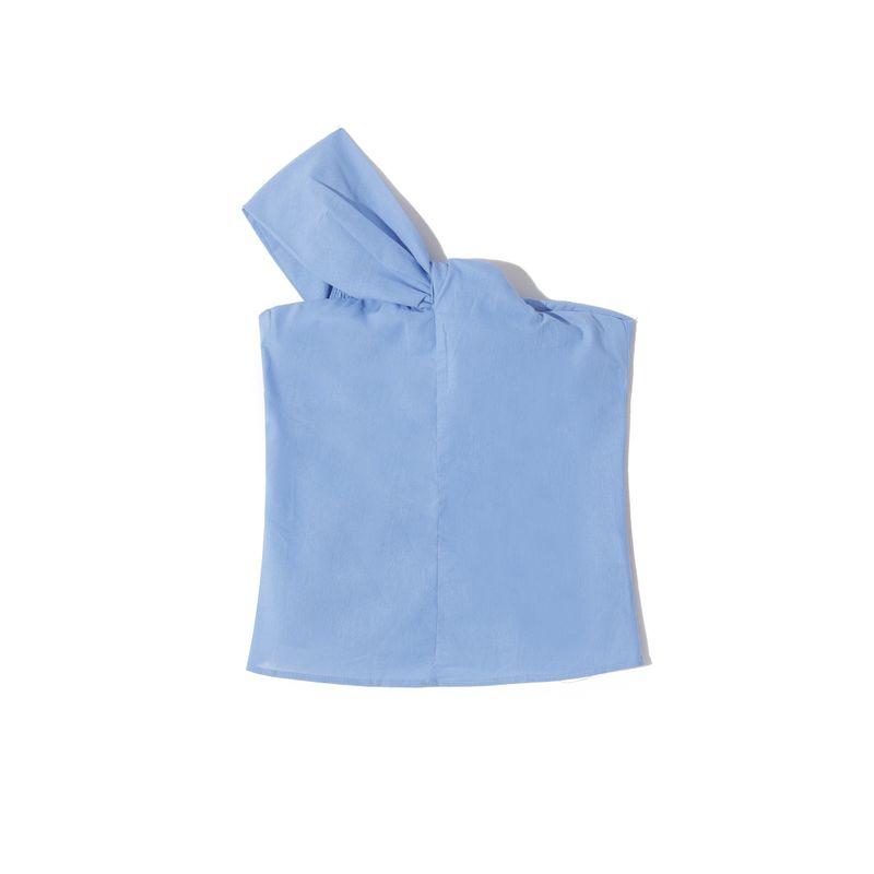 

Summer Fashion Pure Color Slim-Fit Oblique Shoulder T-shirt Sling Blue L