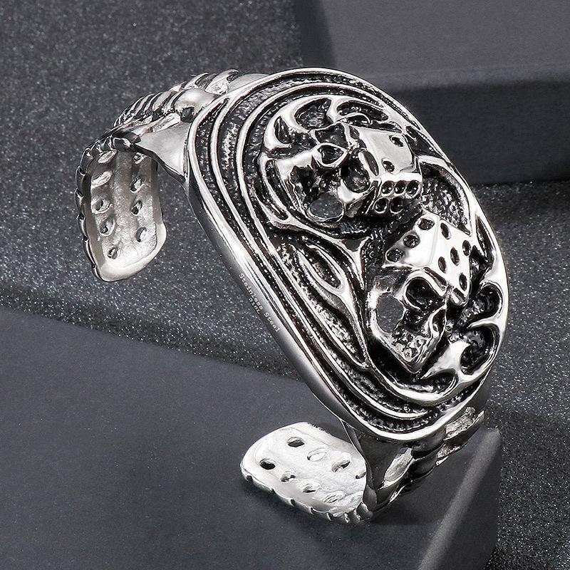 Titanium Steel Jewelry Skull Hollow Wide Open Bracelet Accessories 