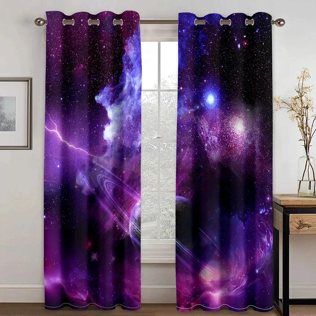 3D 3D Print Cartoon Space Galaxy Star Pattern Thin Semi-Shading Window Curtain for Kid Childern Boy Bedroom Living Room Home Hoo