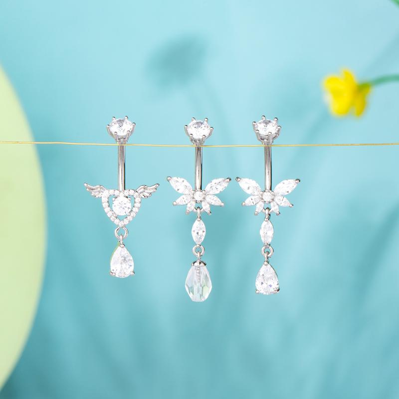 Navel Ring Piercing Heart Angel Wings Pendant Belly Button Rings For Women Body Decoration Jewelry