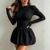 Abito casual da donna a maniche lunghe con scollo, vestibilità aderente, colorato, per l'uso quotidiano