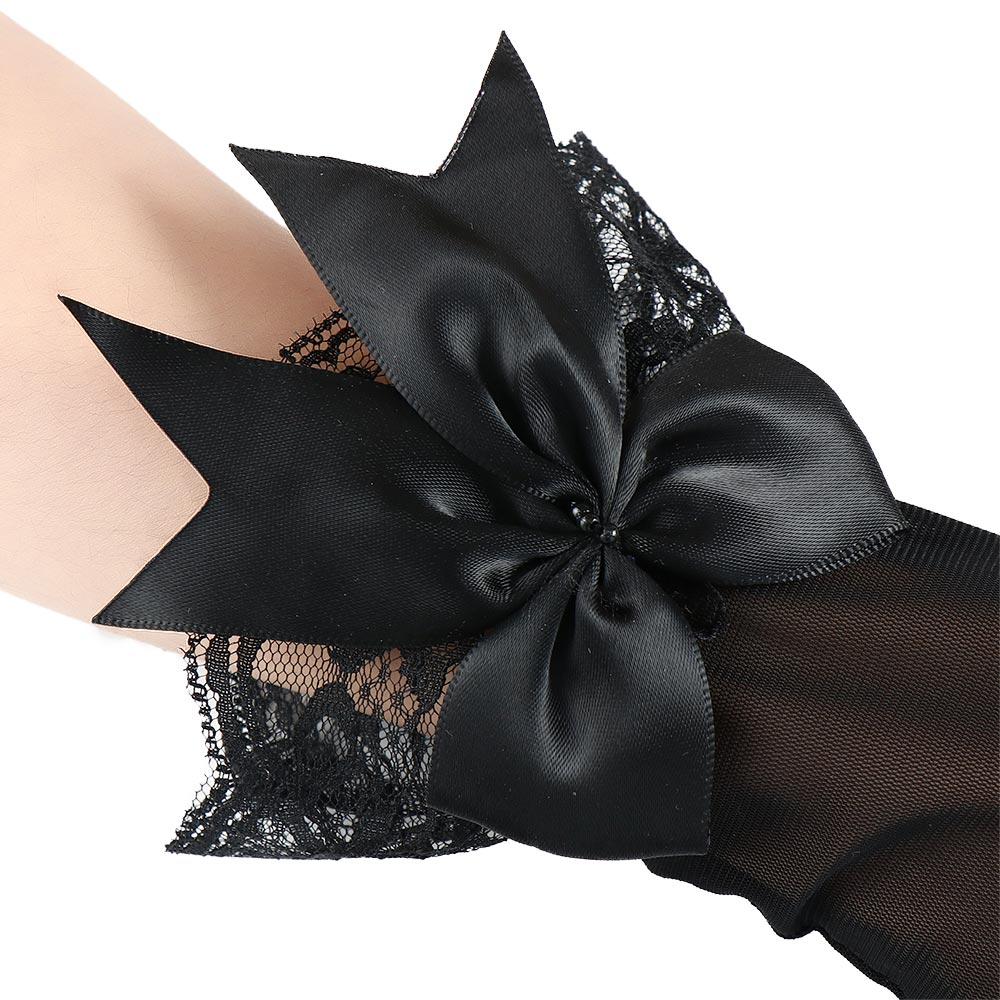 Women Short Weddings Parties Cosplay Accessories Large Bownot Mesh Gloves Lace Gloves Bride Mittens