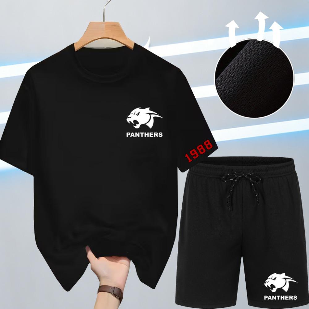 Summer Quick-Dry New Men s 2-Piece Fashion tracksuits Casual Breathable Short Sleeve Ferocious Print Sports T-shirt+Shorts Set S