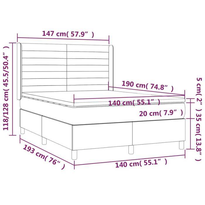 VidaXL Sommier à Lattes de Lit avec Matelas et LED, Lit Rembourré, Lit Double, Lit Adulte de Chambre à Coucher Intérieur, 3138394