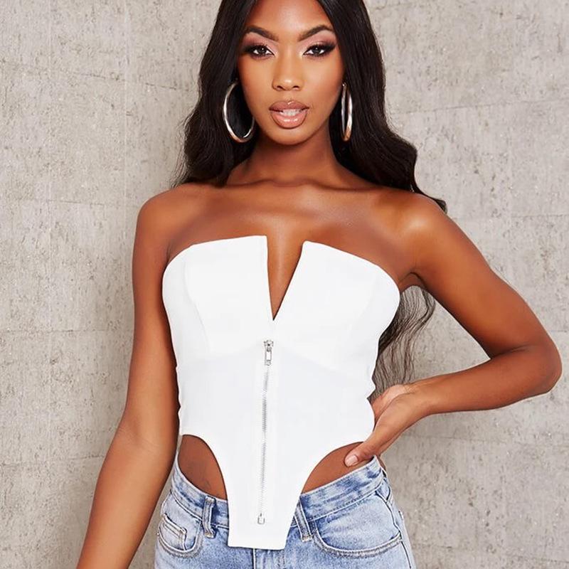European & American 2020 Summer Women's Sexy Slim-Fit Strapless Zipper Top