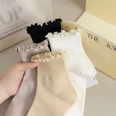 Volánkové středně dlouhé ponožky Dámské Prodyšné Jednobarevná sada Jaro a Podzim Pohodlí Absorbující pot Dívčí ponožky