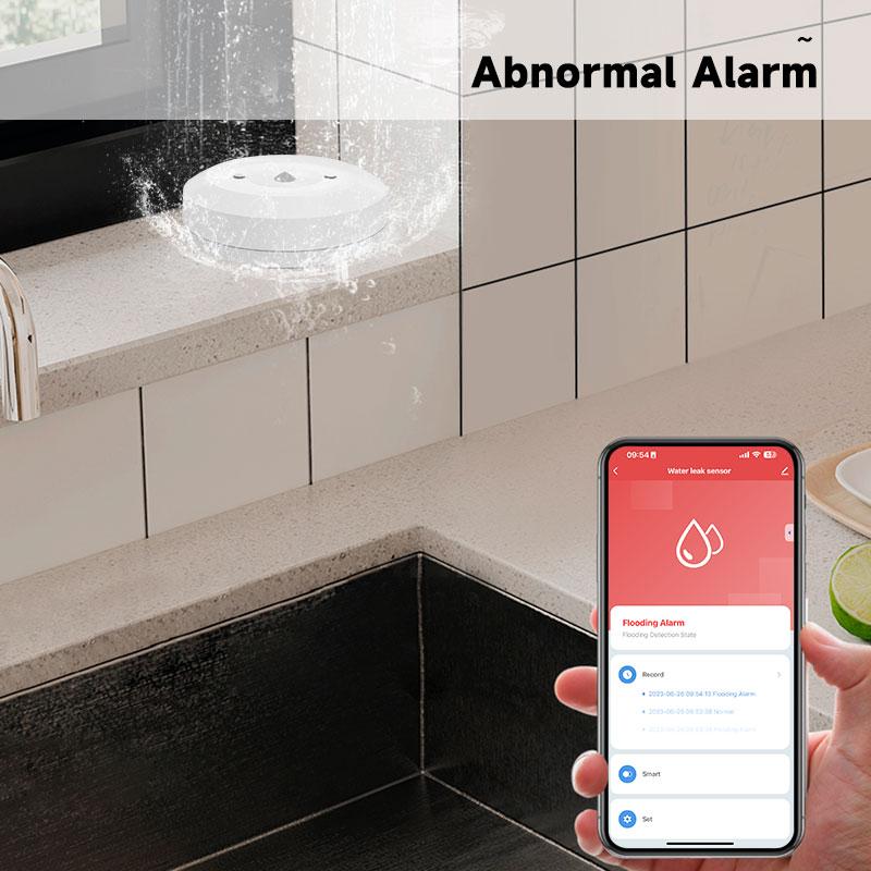 Tuya ZigBee Smart Water Leak Sensor Flood Leakage Sensor Alarm APP Remote Monitoring Flood Overflow for Kitchen Bathroom