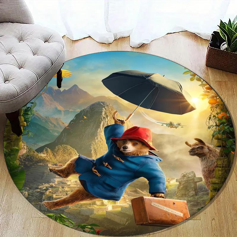 Paddington Bear Printed Round Rug Carpet Chair Rug Area Rug Entryway Doormats,for Office Chair Living Room Bedroom Kitchen Room.