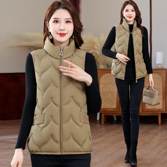 Gilet invernale da donna, imbottito, spesso, con collo alto, protezione per il collo, senza maniche, chiusura con cerniera