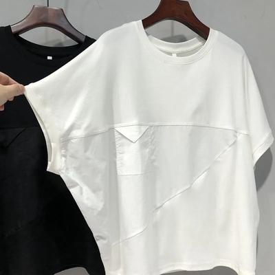 Women's White Oversized Batwing Sleeve Sheer Panel Casual T-Shirt
