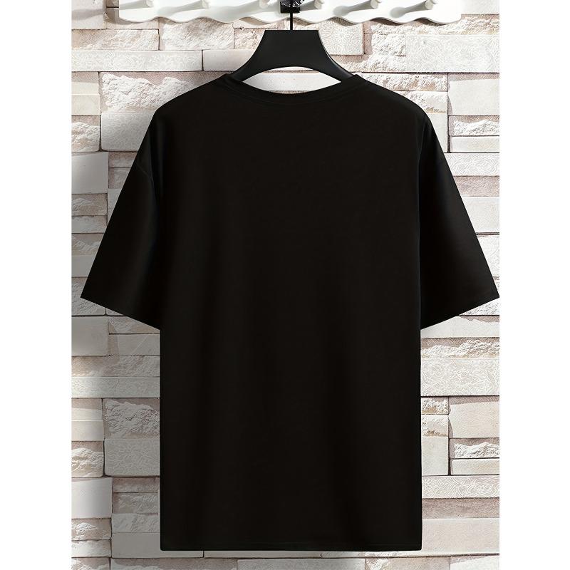 European sizes Boys' Short-Sleeve Hip-Hop Street Style Print T-Shirt with a Black Background, White Text, And Red Stripe Design