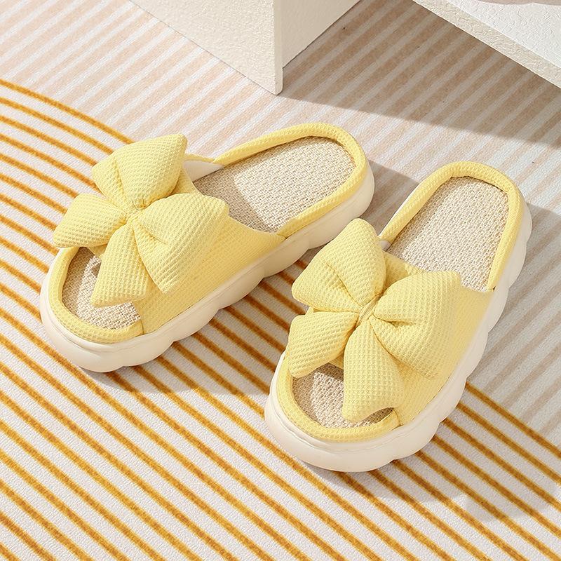 Women's Fashionable Black Bow Slippers with Thick Soles - Comfortable Indoor/outdoor Shoes for All Seasons, Sandals for All Seasons