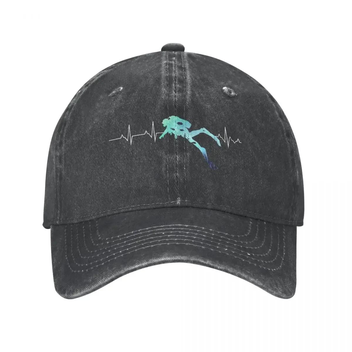 

Scuba Diving Heart Beat Best Gift For Diver Baseball Cap Vintage Distressed Denim Headwear for Unisex Women Outdoor Hats Cap Adjustable