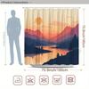 Serene Sunset Lake Shower Curtain - Silhouetted Mountains & Trees, Vibrant Orange Sky, Calm Reflection,Polyester