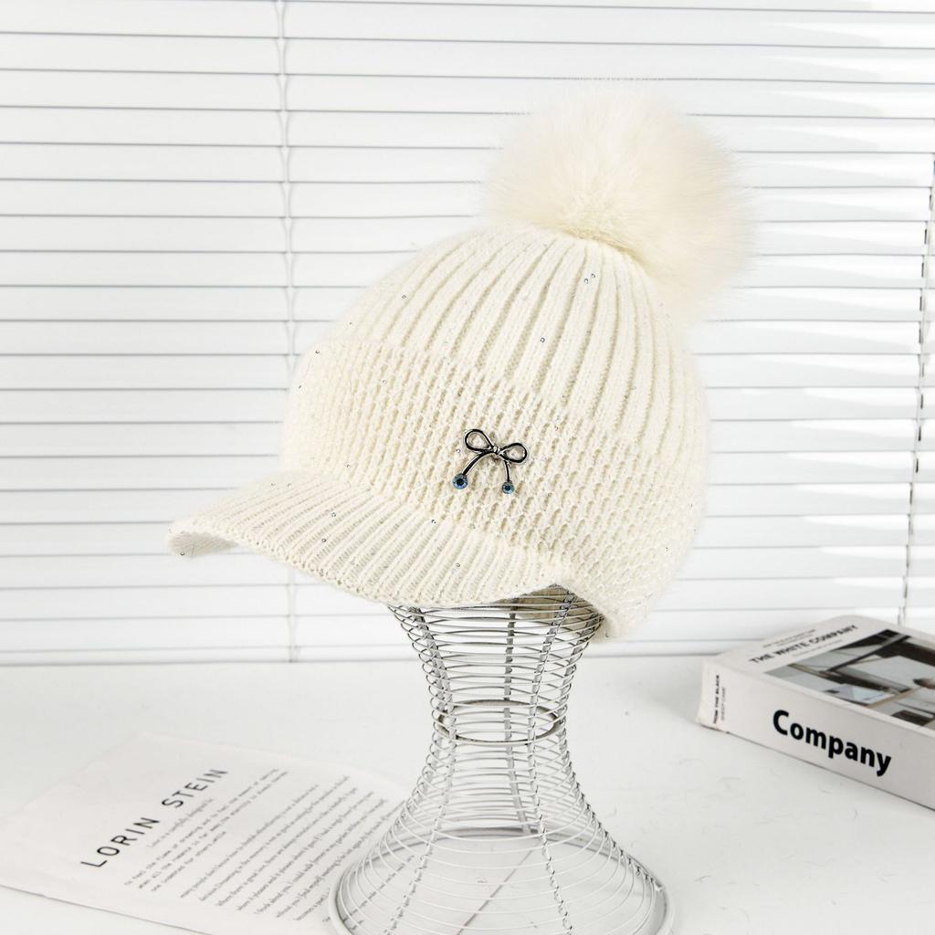 Rabbit Fur Knitted Hat Women'S Winter Velvet Thickened Thermal Ear Protection Hat Big Head Circumference Shows Small Face Cycling Baseball Cap