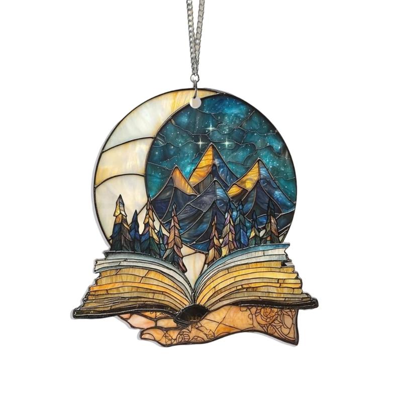 652F Stained Glass Window Hanging Birds Sunflowers Sun Catcher for Window Door Home Decors Fake Green Plant Suncatchers