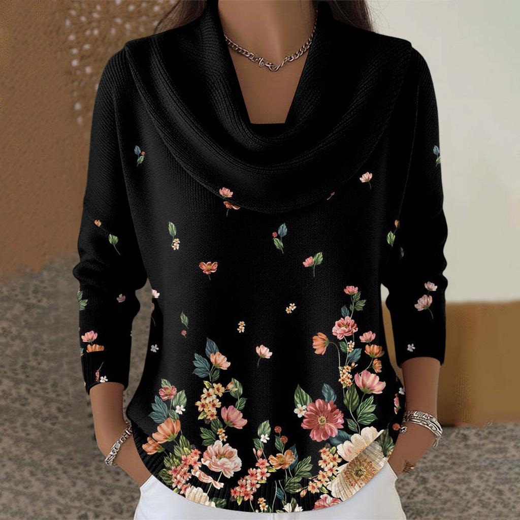 Women's Casual And Fashionable Round Neck Long Sleeved Printed Top Sweater