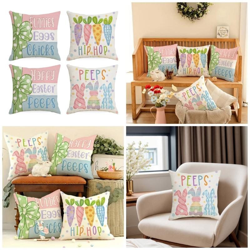Pillowcase Springtime Rabbit Pattern Cushion Cover Pillow Sleeve For Easter Party Decoration And Children Room