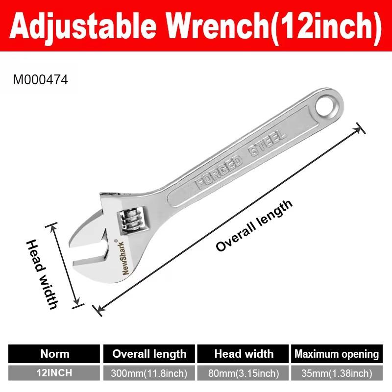 Adjustable Wrench Large Openin Long Handle Universal Spanner Clamp Wrench CR-V Steel Mechanical Workshop Hand Repair Tools