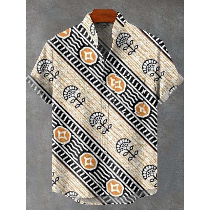 Men's Linen 80% Shirt Vintage Short Sleeve Fashion Tops Summer Casual Ethnic Clothing Shirt Men's Street Shirt