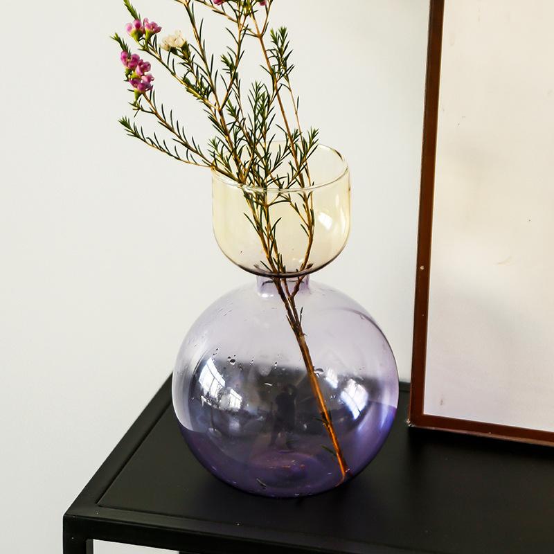 Nordic Modern Simple High Sensitivity Colorful Glass Tabletop Vase Elegant Flowers Water Cultivation Vases for Home Living Room
