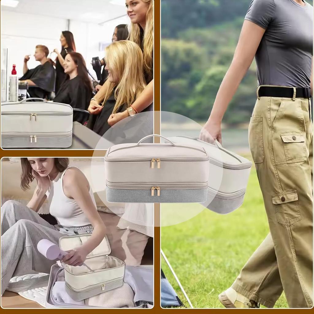 Travel Carrying Case, Double Layer Storage Case for Dyson Airwrap Hair Dryer Attachments, Waterproof PU Leather Accessories Tools Storage Bag