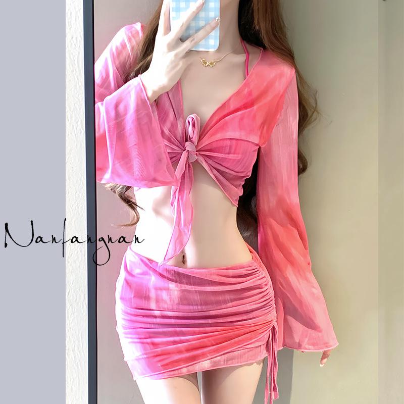 

Женский комплект бикини из четырех частей 2024: Стильный, Сдержанный и Сексуальный для Морских Каникул и Горячих Источников Large розовый