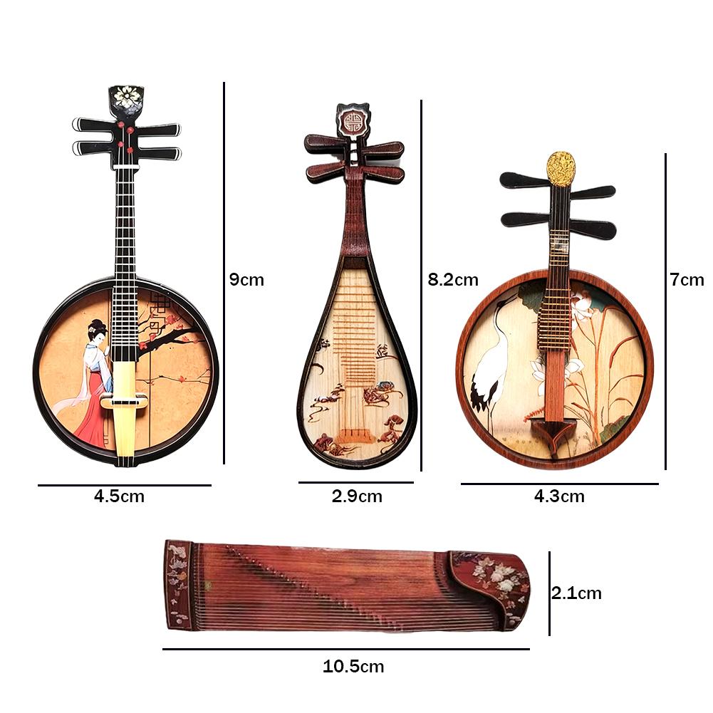Miniature Pipa Ruan Guzheng Magnetic Refrigerator Sticker Hand Carved Cultural Artifact Collectible Gift Home Decor