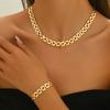 European and American Fashion Gold Color Chain Geometric Necklace Bracelet, Women's Personalized Trendy Zircon Accessories