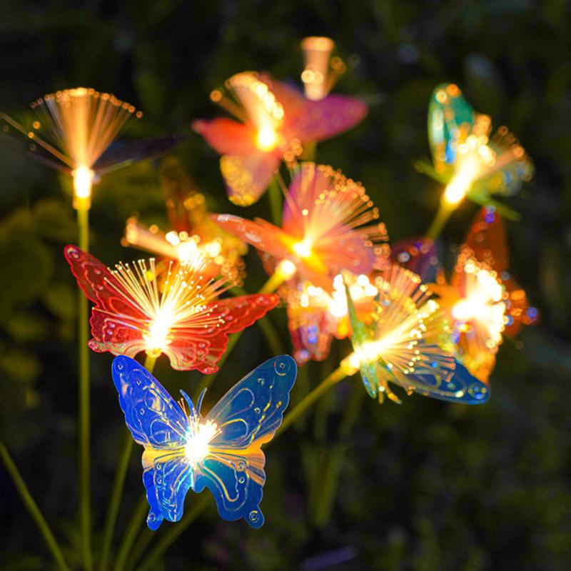 Solar Powered Waterproof Fiber Optic Butterfly Stake Lights Color Changing Fairy Lights for Outdoor Garden Patio Yard Wedding