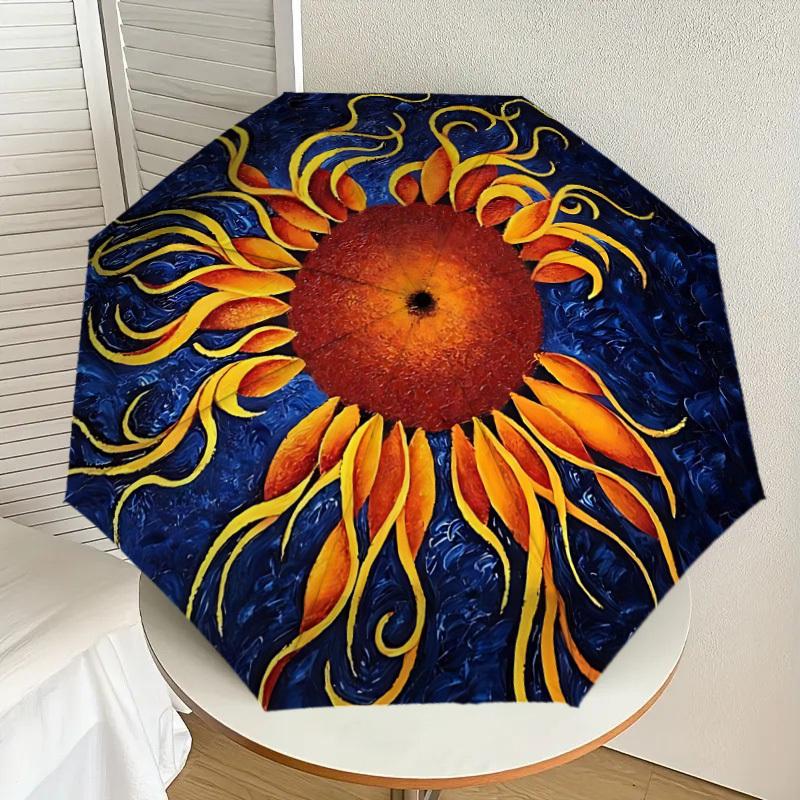 

1pc Sunflower Artwork Automatic Folding Umbrella, Heavy-Duty 8-Rib Construction, Perfect for Everyday yy251114108
