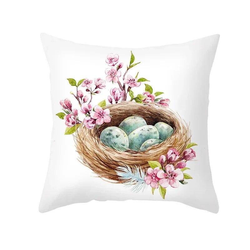 Spring Home Decor Cushion Cover Happy Easter Eggs Rabbit Decorative Pillow Covers Flowers Bunny Printed Throw Pillowcase 45x45cm