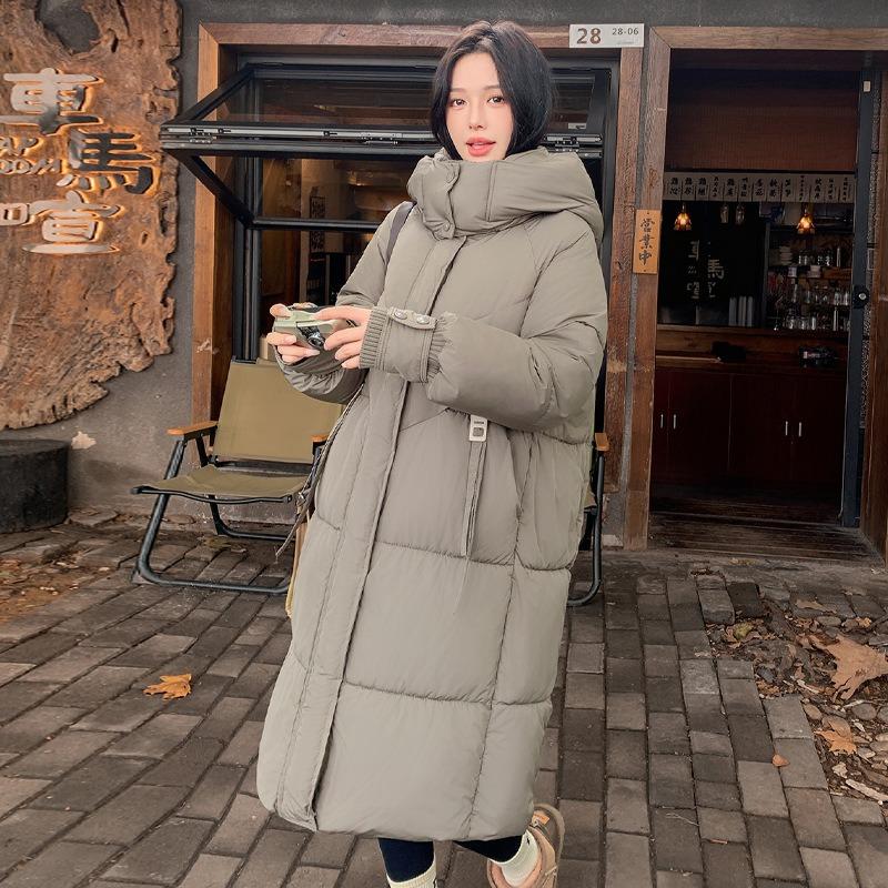 Schwarze lange Baumwollkleidung Damen Winter neu kniewarm Baumwollkleidung College-Stil verdickte Brotkleidung Jacke