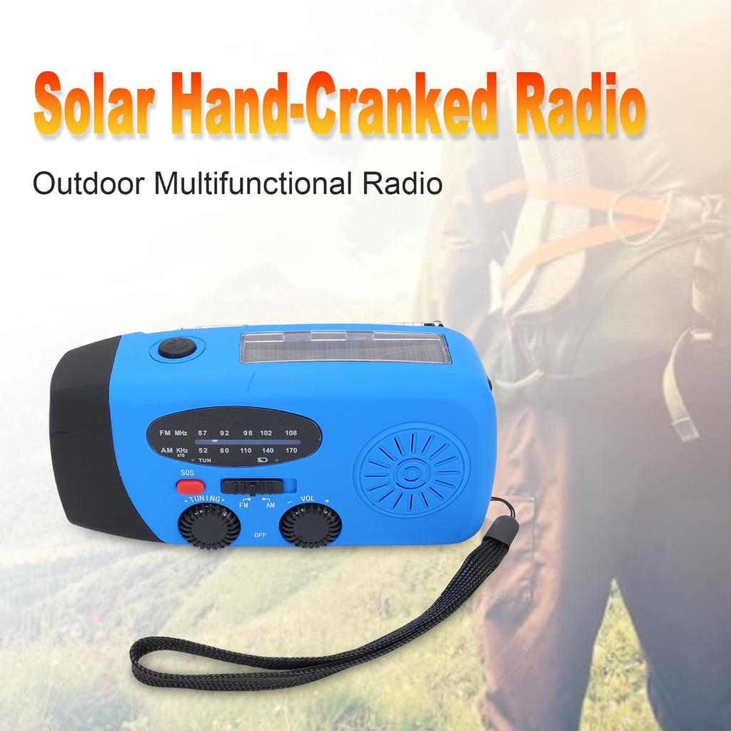 Portable AM FM Radio, Emergency Outdoor Solar Radio, Hand Crank Radio with LED Flashlight, SOS Alarm, 5000mAh