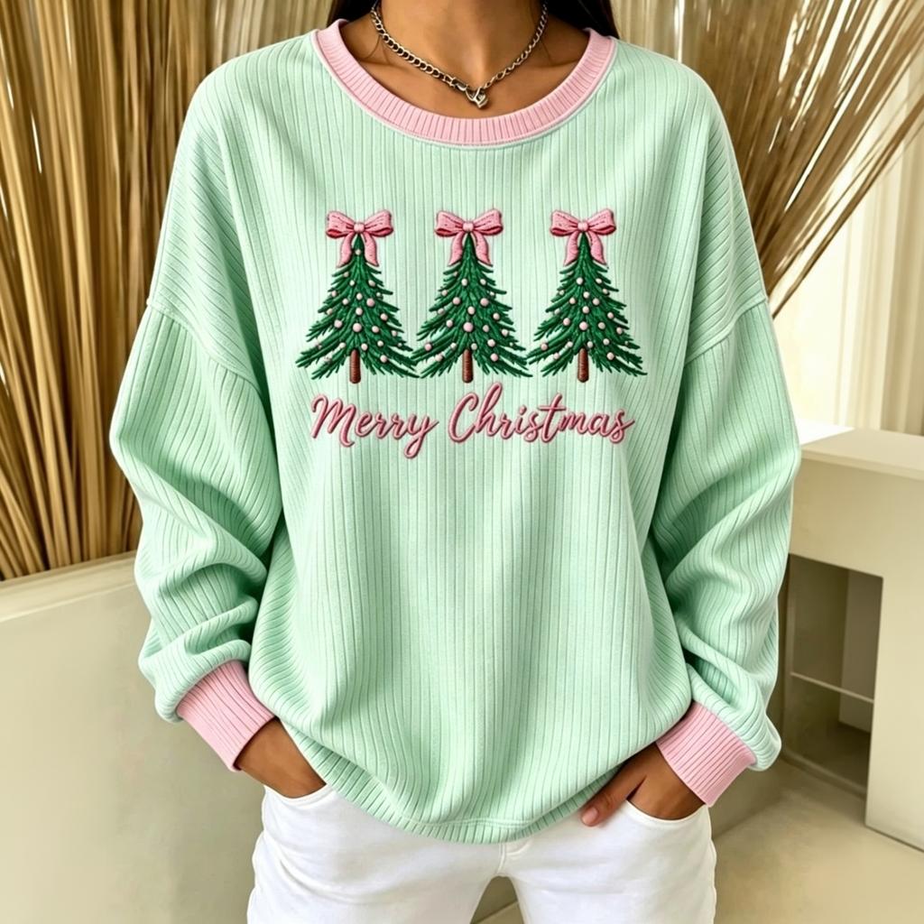 Women's Casual Long Sleeve Sweatshirt with Tree and Letter Print for Everyday Wear