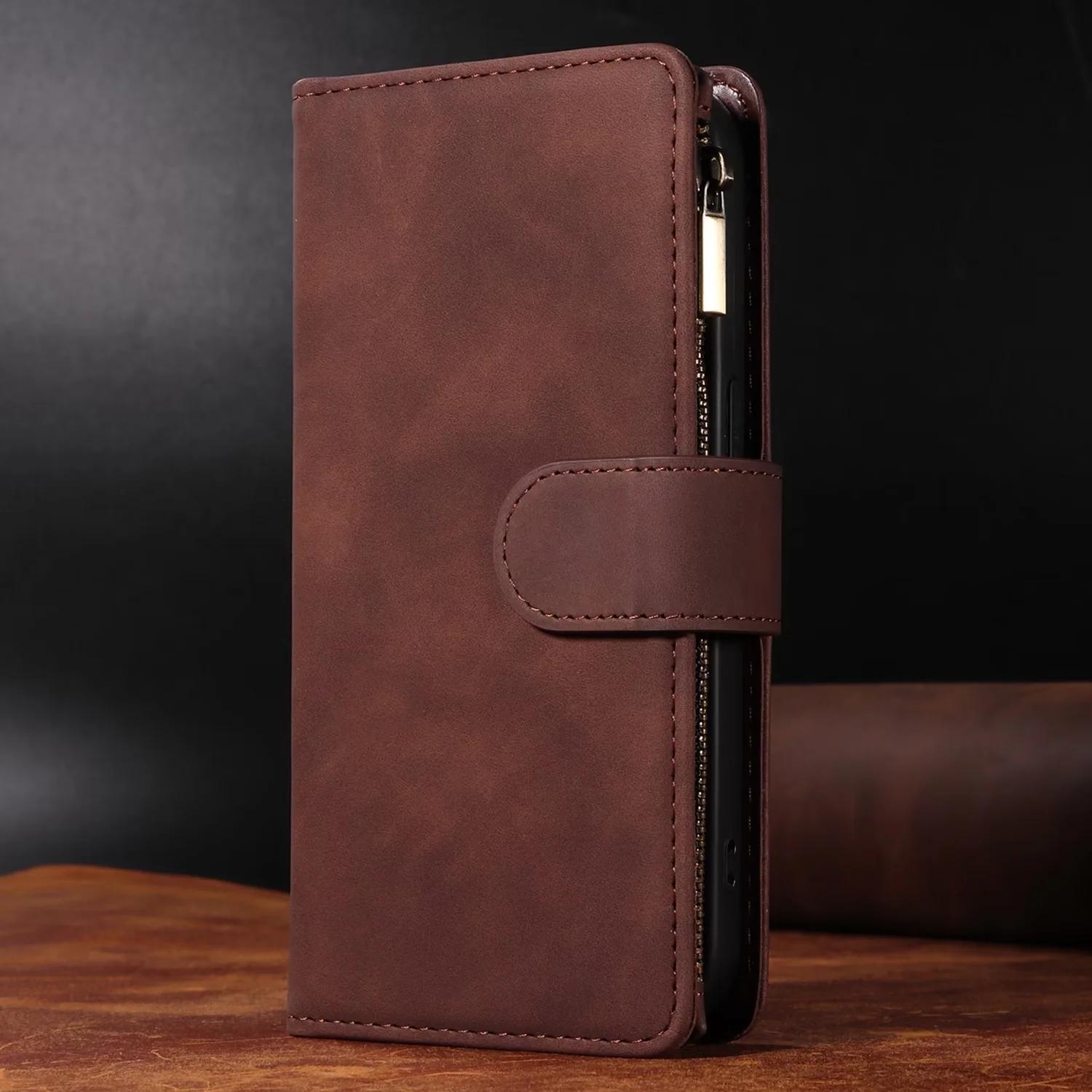 

Zipper Flip Leather Case For iPhone 16 17 Pro Max Air 16E 15 14 13 12 11 Pro Max Plus Business Wallet Card Slot Phone Cover for iPhone 11 Pro