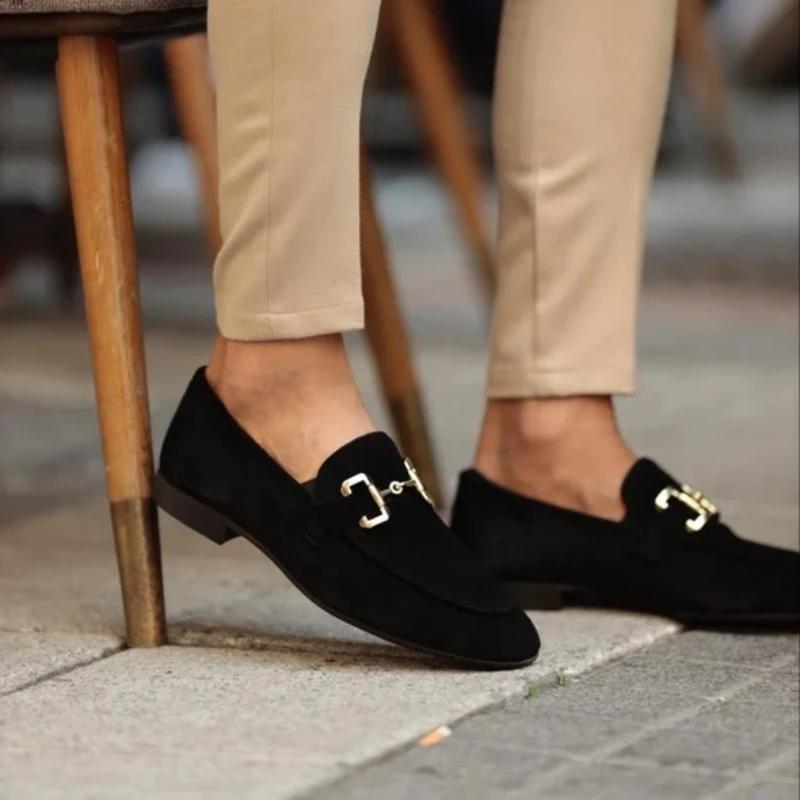 Nye Loafers Metallpynt Slip-On Pustende Bryllup Svart PU-skinn Størrelse 38-46 Håndlagde Herreloafers