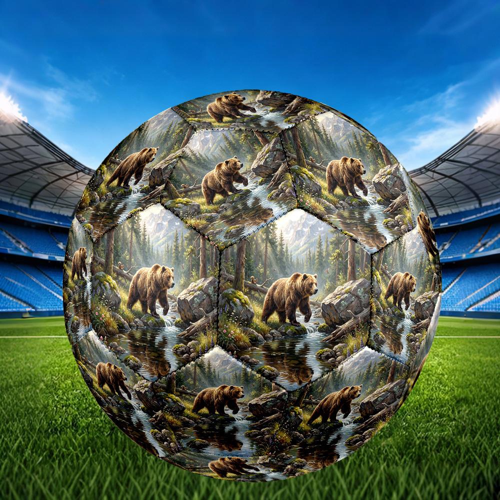 1pc Bear Wild Theme Soccer Ball Football, Size 5, Lightweight PVC, Durable Outdoor Training Soccer Ball, Gift m61464