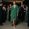 Women Midi Dresses Summer Deep V-Neck Dress, Ruffle Slim Waist Long Comfortable Dress Sleeves Solid Color Wrap for Daily Wear Party Breathable