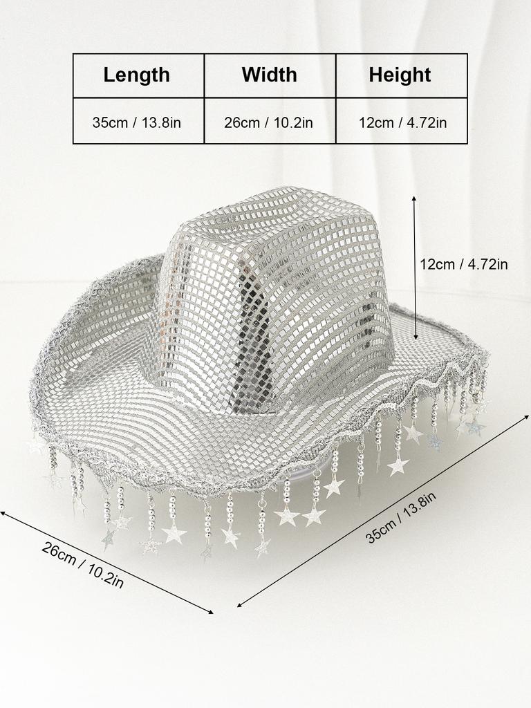 Men's and Women's Western Cowboy Hats, Sequined Fringed Stars, Wide-brimmed Hats, BR Street Party Jazz Hats.