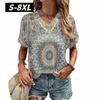 S-8XL Plus Size T-shirt for Women's Summer Short Sleeve Casual Tops Street Fashion V Neck T-Shirt Female Clothing Pullover