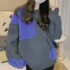 New Winter Fashion Trend Round Neck Panel Contrast Color Plush Thickened Loose Versatile Reduced Age Women's Long Sleeve Sweater
