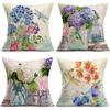 Plant and Flower Hydrangea Printed Linen Pillowcase Home Sofa Living Room Bedroom Pillowcase
