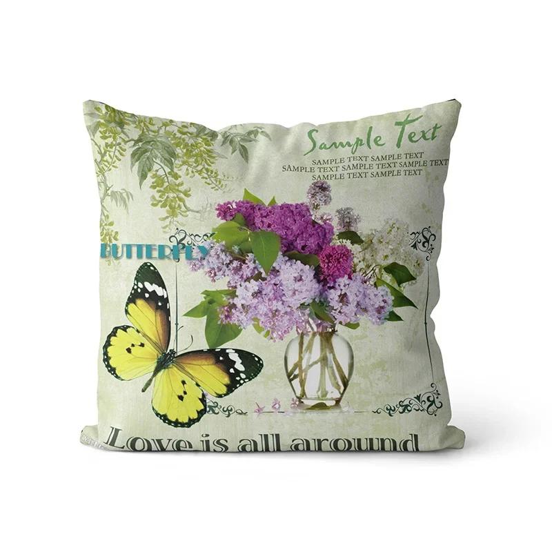 Happy Easter Day Purple Flower Pillow Case Hydrangea Lavender Rose Forest Pillowslip  Cushion Covers Sofa Living Room