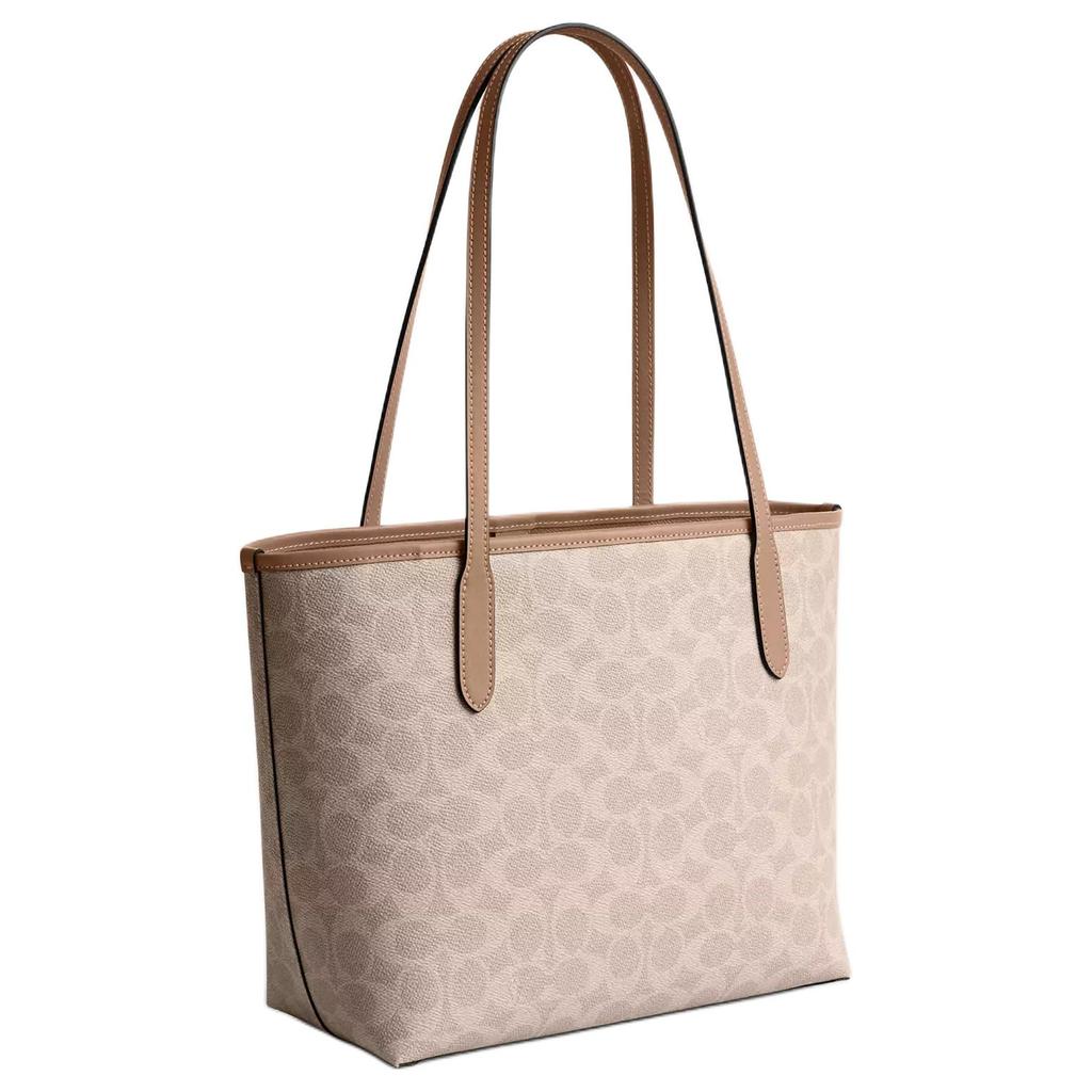 Coach City Logo Coated Canvas Tote Bag Women Tote Bags Gray Brown CDX82-SVPWH