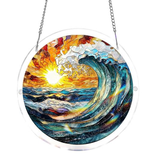 Acrylic Jigsaw Puzzle Suncatcher Large Colorful DIY Sun Catcher Kit for Adults Stained Glass Style Window Hanging Ornament for Home Garden Decor