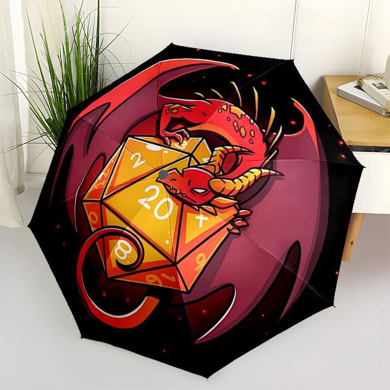 1pc Dragon Dice Automatic Folding Umbrella Compact Lightweight Travel Umbrella with 8-Rib Sturdy Frame, Windproof & Self094