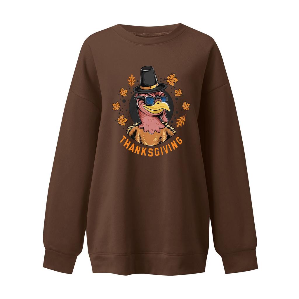 Women's Fashion Casual Long Sleeve Thanksgiving Printed Sweatshirt Top