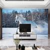 Weißes Pferd auf Schnee laufend Wandbilder Tapete Wohnzimmer TV Schlafzimmer Kunst Wandbild
