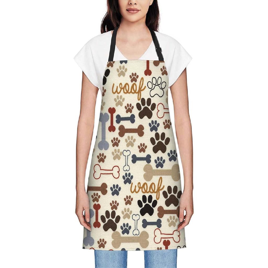 oFloral Dog Paws and Bones Pattern Apron Adjustable Bib Chef Aprons Cooking Apron Unisex Women Men Aprons Perfect for Home Kitchen, Baking,